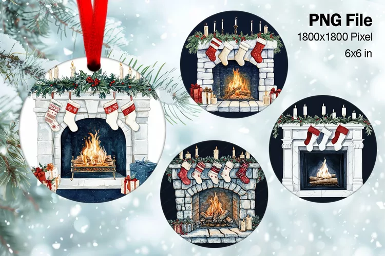 Christmas Fireplace Ornament Circle Winter House Decorate_9