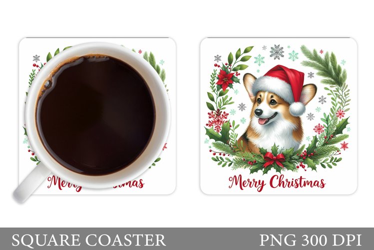 Christmas Dog Coaster Design. Christmas Coaster Sublimation example image 1