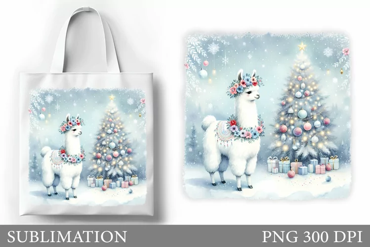 Christmas Lama Tote Bag. Christmas Tote Bag Sublimation