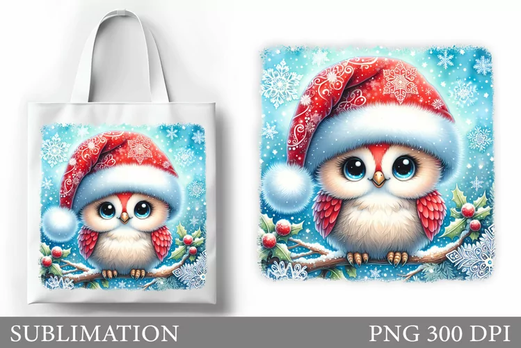 Christmas Owl Tote Bag. Christmas Tote Bag Sublimation
