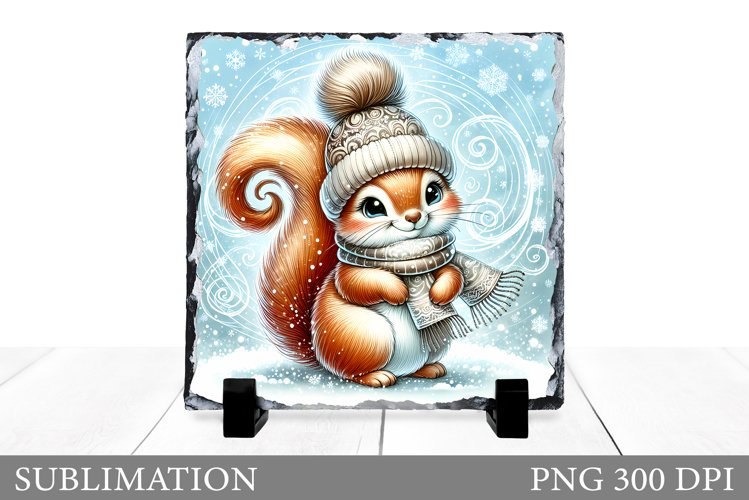 Cute Squirrel Sublimation. Christmas Squirrel Slate Design example image 1