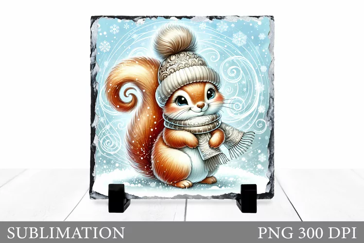 Cute Squirrel Sublimation. Christmas Squirrel Slate Design