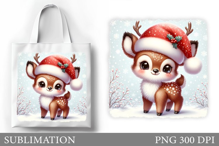 Christmas Deer Tote Bag. Christmas Tote Bag Sublimation example image 1