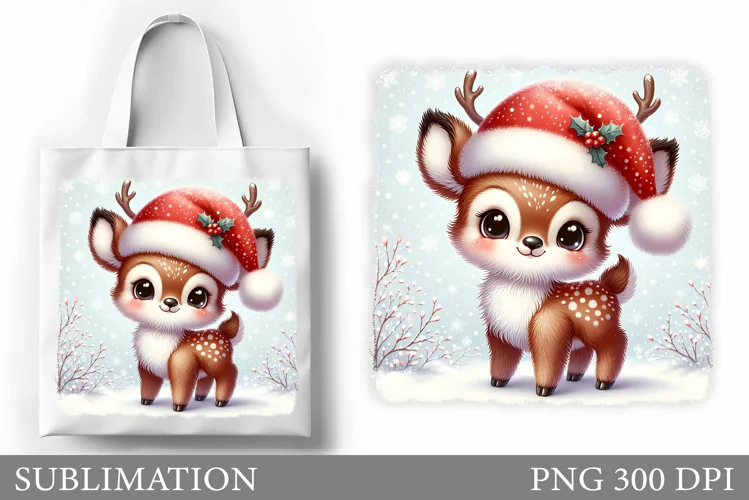 Christmas Deer Tote Bag. Christmas Tote Bag Sublimation