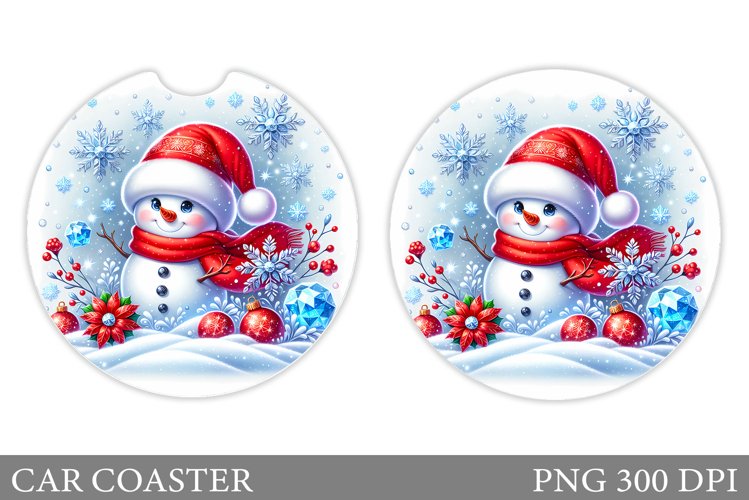 Cute Snowman Car Coaster. Christmas Car Coaster Sublimation