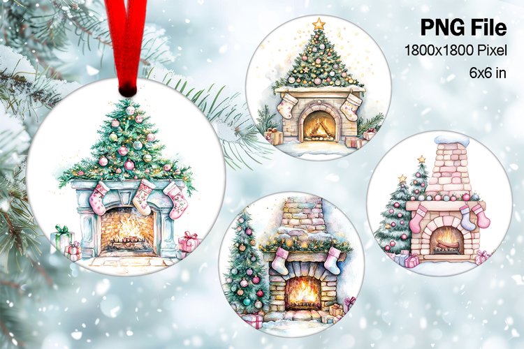 Christmas Fireplace Ornament Circle Winter House Decorate_11