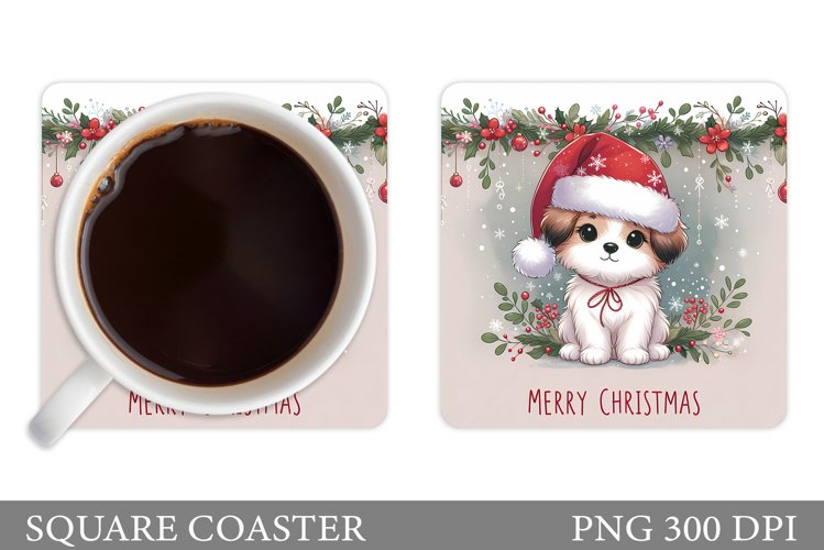 Cute Dog Coaster Design. Christmas Coaster Sublimation