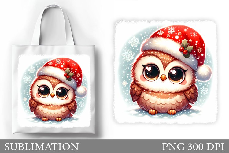 Cute Owl Tote Bag Design. Christmas Tote Bag Sublimation example image 1