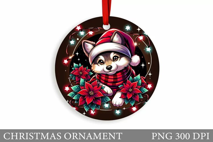 Cute Wolf Christmas Ornament. Christmas Ornament Sublimation