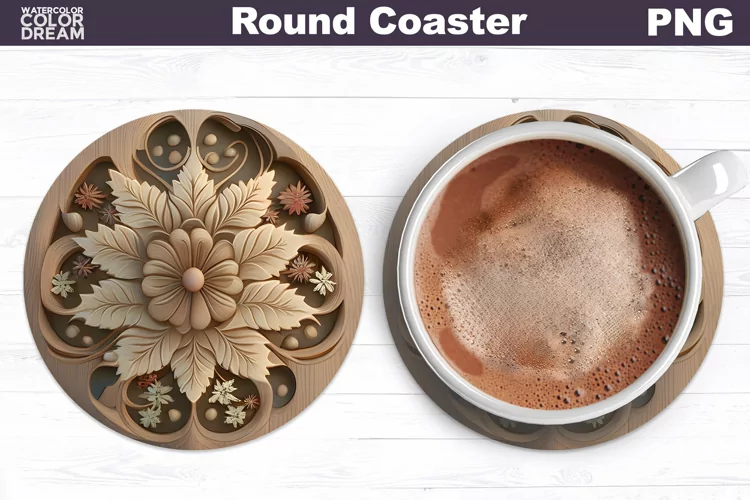 Coaster Christmas Wooden Carving | Round Coaster Flower