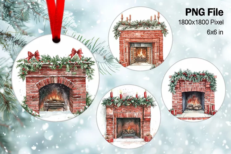 Christmas Fireplace Ornament Circle Winter House Decorate_5