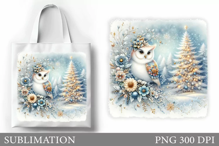 Christmas Owl Tote Bag. Christmas Tote Bag Sublimation