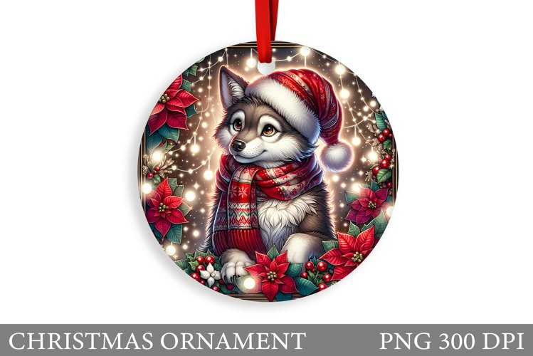 Cute Wolf Christmas Ornament. Christmas Ornament Sublimation example image 1