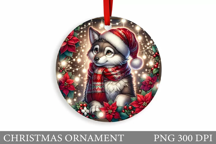 Cute Wolf Christmas Ornament. Christmas Ornament Sublimation