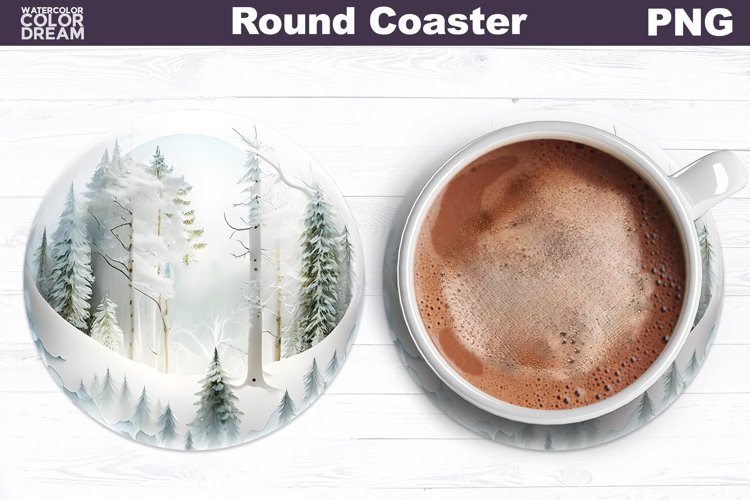 Coaster Winter forest | Round Coaster Christmas