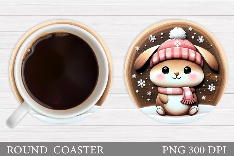 Christmas Bunny Coaster. Cute Bunny Coaster Sublimation