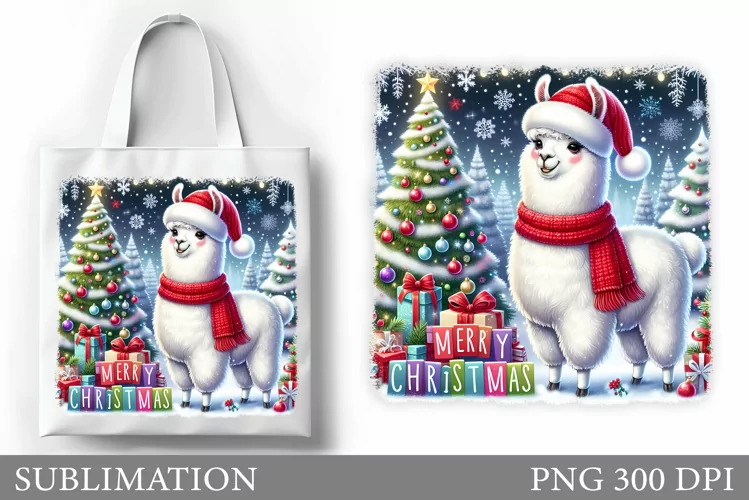 Christmas Lama Tote Bag. Christmas Tote Bag Sublimation