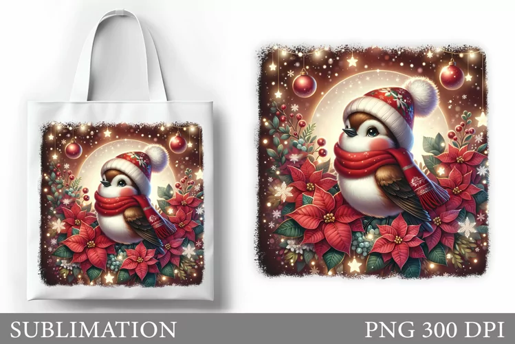Christmas Bird Tote Bag. Christmas Tote Bag Design
