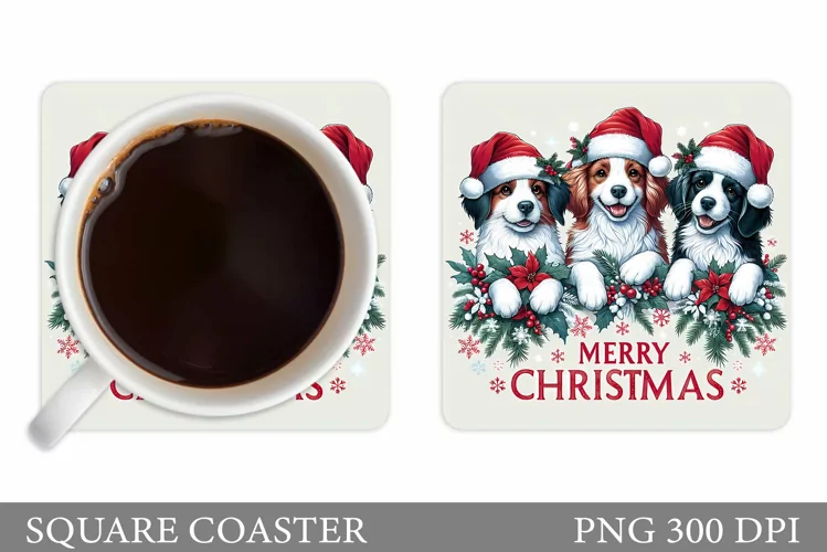 Cute Dog Coaster Design. Christmas Coaster Sublimation