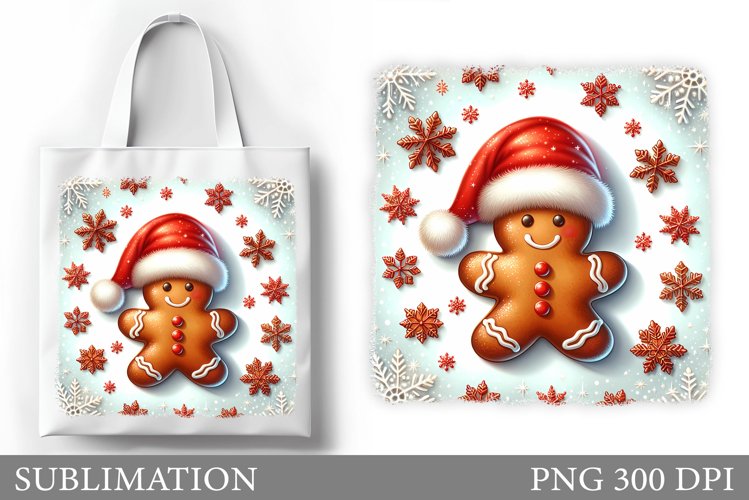 Gingerbread Tote Bag Design. Christmas Tote Bag Sublimation