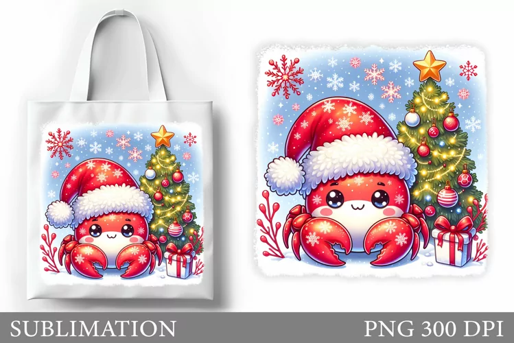 Christmas Crab Tote Bag. Christmas Tote Bag Sublimation