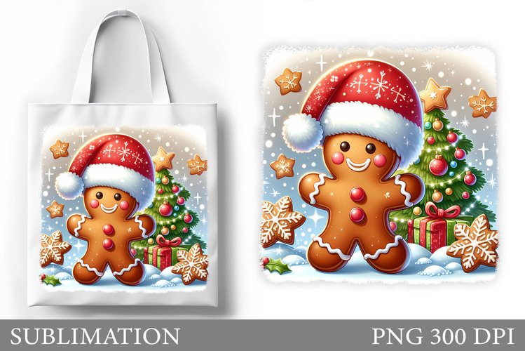 Gingerbread Tote Bag Design. Christmas Tote Bag Sublimation