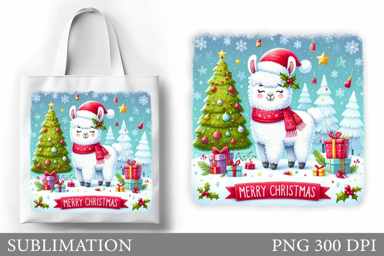 Christmas Lama Tote Bag. Christmas Tote Bag Sublimation