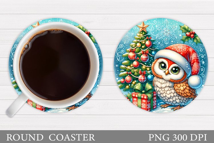 Christmas Owl Coaster Sublimation. Christmas Coaster Design example image 1