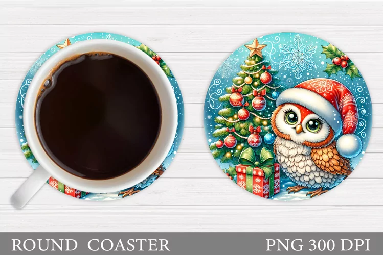 Christmas Owl Coaster Sublimation. Christmas Coaster Design