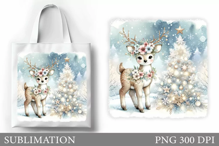 Christmas Deer Tote Bag. Christmas Tote Bag Sublimation