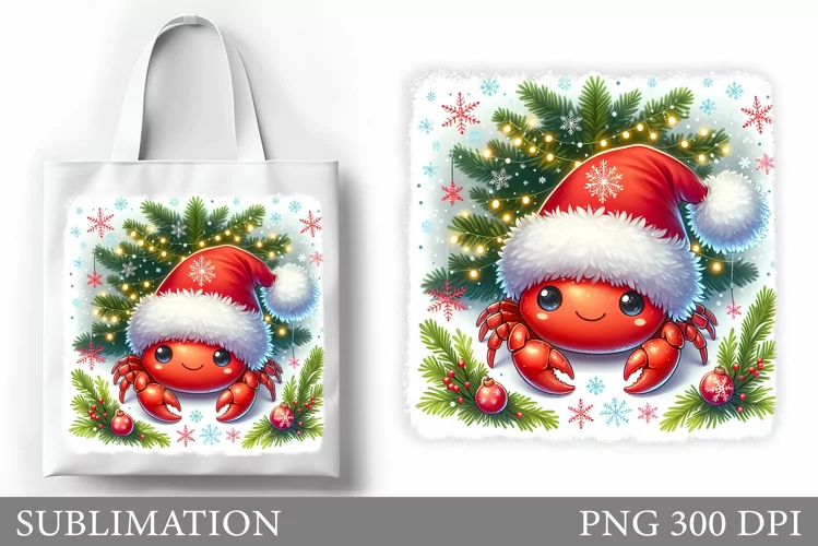 Christmas Crab Tote Bag. Christmas Tote Bag Sublimation