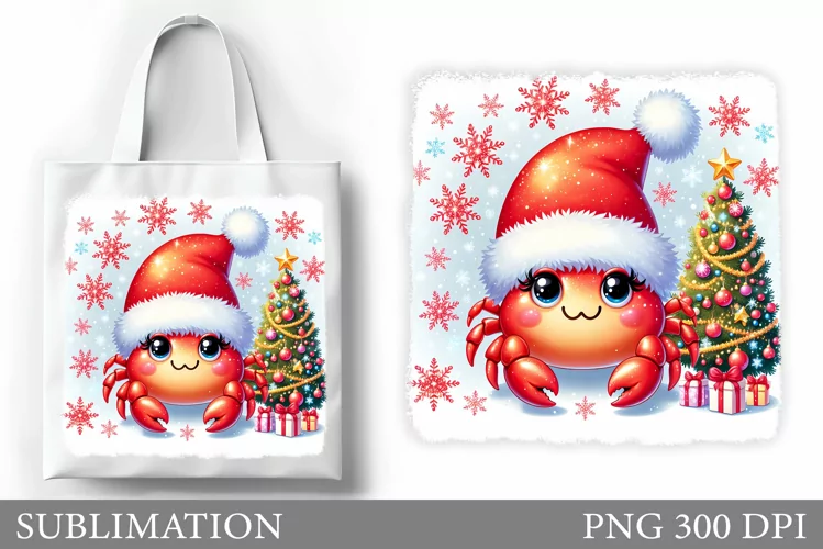 Christmas Crab Tote Bag. Christmas Tote Bag Sublimation