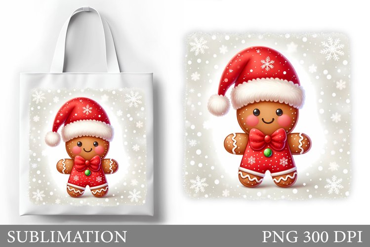 Gingerbread Tote Bag Design. Christmas Tote Bag Sublimation