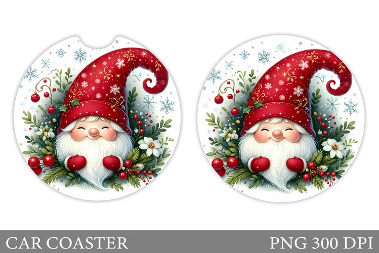 Cute Gnome Car Coaster. Christmas Car Coaster Sublimation example image 1