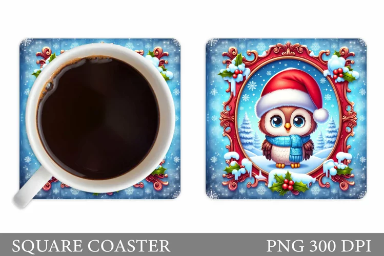 Christmas Owl Coaster Design. Christmas Coaster Sublimation