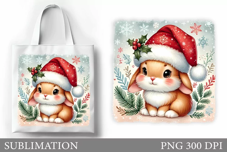 Christmas Bunny Tote Bag. Christmas Tote Bag Sublimation