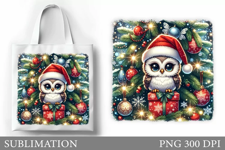Christmas Owl Tote Bag. Christmas Tote Bag Sublimation