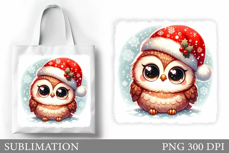 Cute Owl Tote Bag Sublimation. Christmas Tote Bag Design