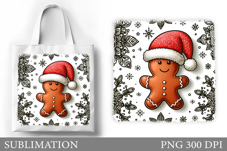 Gingerbread Tote Bag Design. Christmas Tote Bag Sublimation