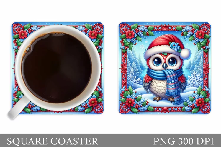Christmas Owl Coaster Design. Christmas Coaster Sublimation
