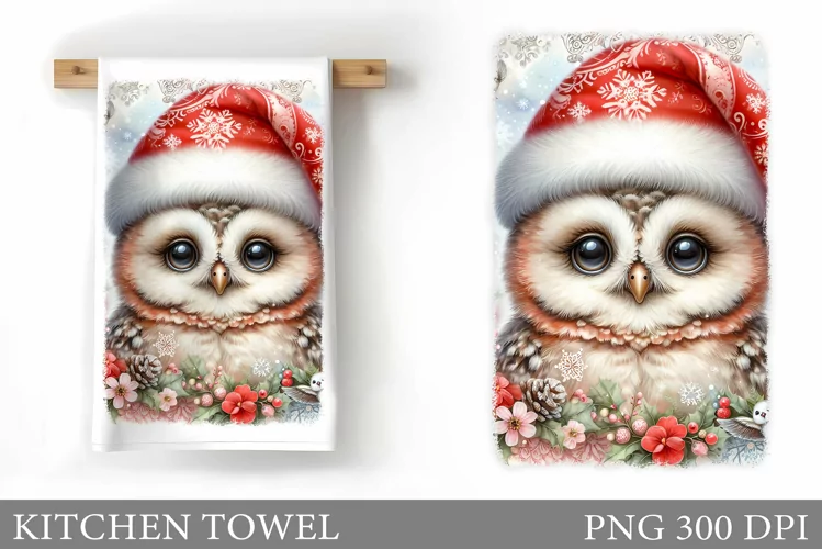 Cute Owl Kitchen Towel. Christmas Owl Kitchen Towel Design