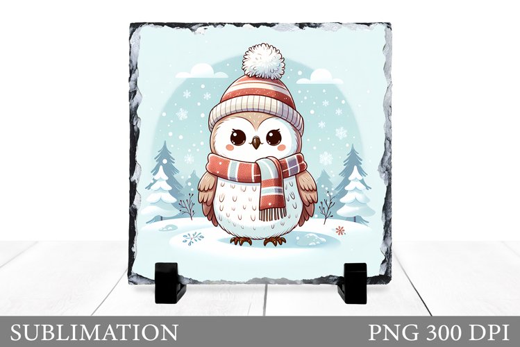 Christmas Owl Sublimation. Christmas Owl Slate Design example image 1