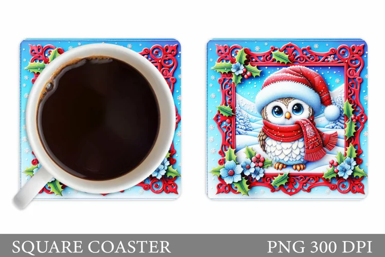 Christmas Owl Coaster Design. Christmas Coaster Sublimation
