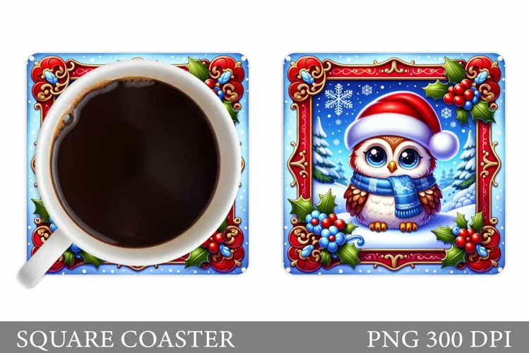Christmas Owl Coaster Design. Christmas Coaster Sublimation