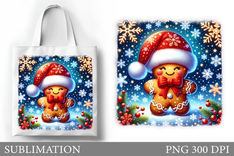 Gingerbread Tote Bag Design. Christmas Tote Bag Sublimation