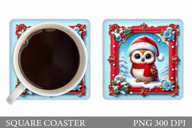 Christmas Owl Coaster Design. Christmas Coaster Sublimation