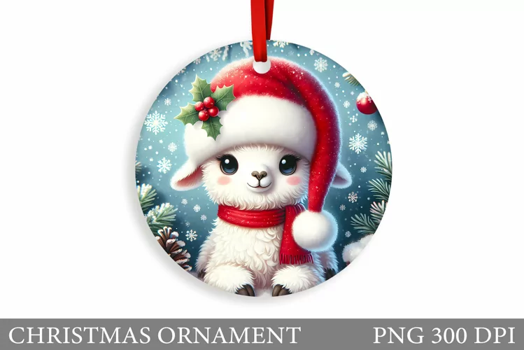 Cute Lama Christmas Ornament. Christmas Ornament Sublimation