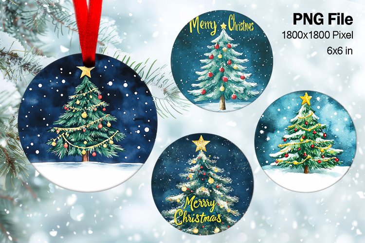 Christmas Tree Ornament Round Circle Decorate Sublimation_6 example image 1