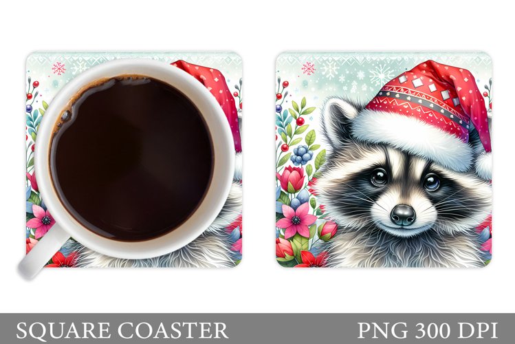Christmas Raccoon Coaster. Christmas Coaster Sublimation
