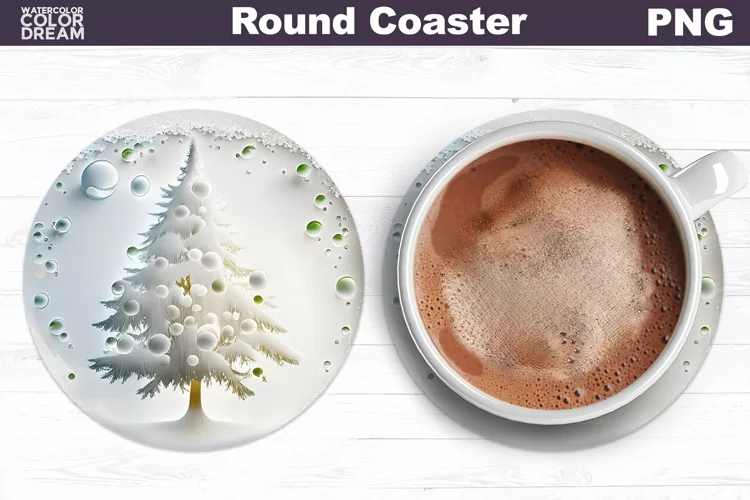 White Christmas Tree Round Coaster | Coaster 3D Christmas